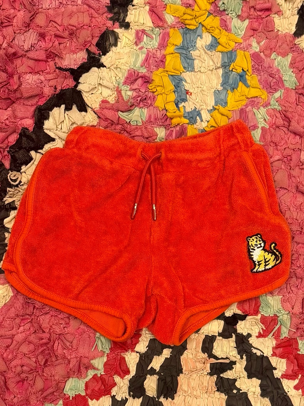Kenzo Bright Orange Terry Shorts with Tiger Patch